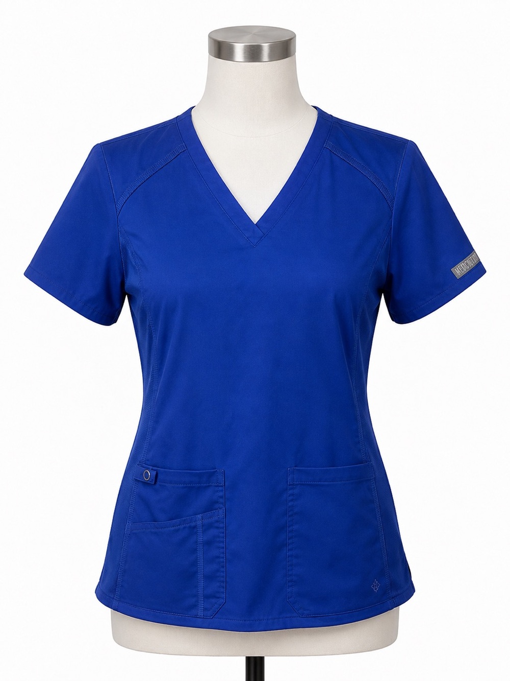 Med Couture Touch Scrub Top Women Small Royal Blue Stretch V Neck Medical